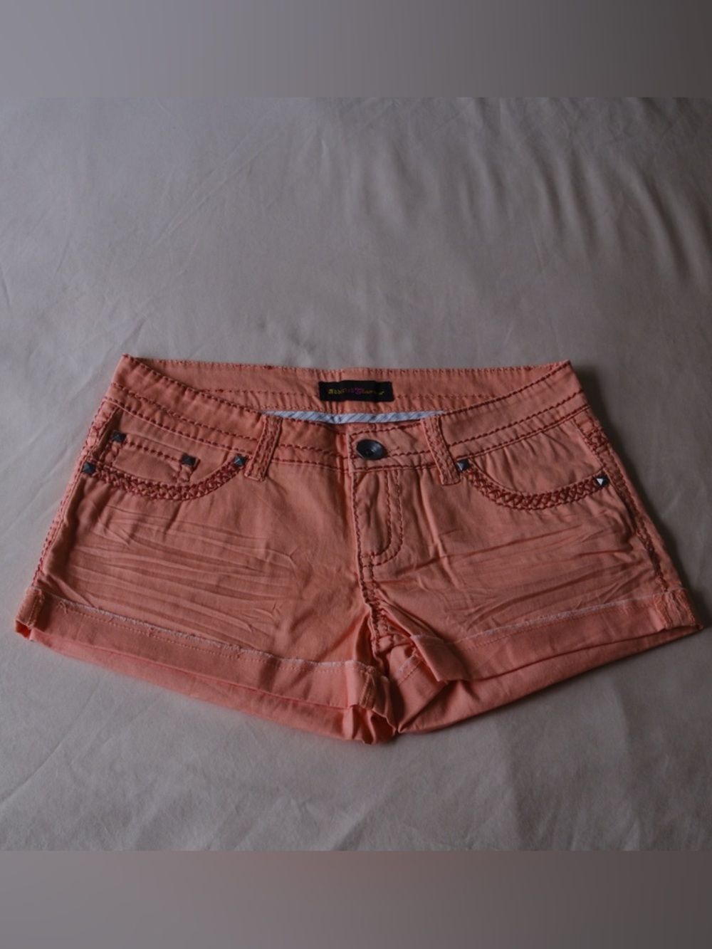 Y2K Coral Low Rise Shorts Embroidered Stretch Micro Mini Festival